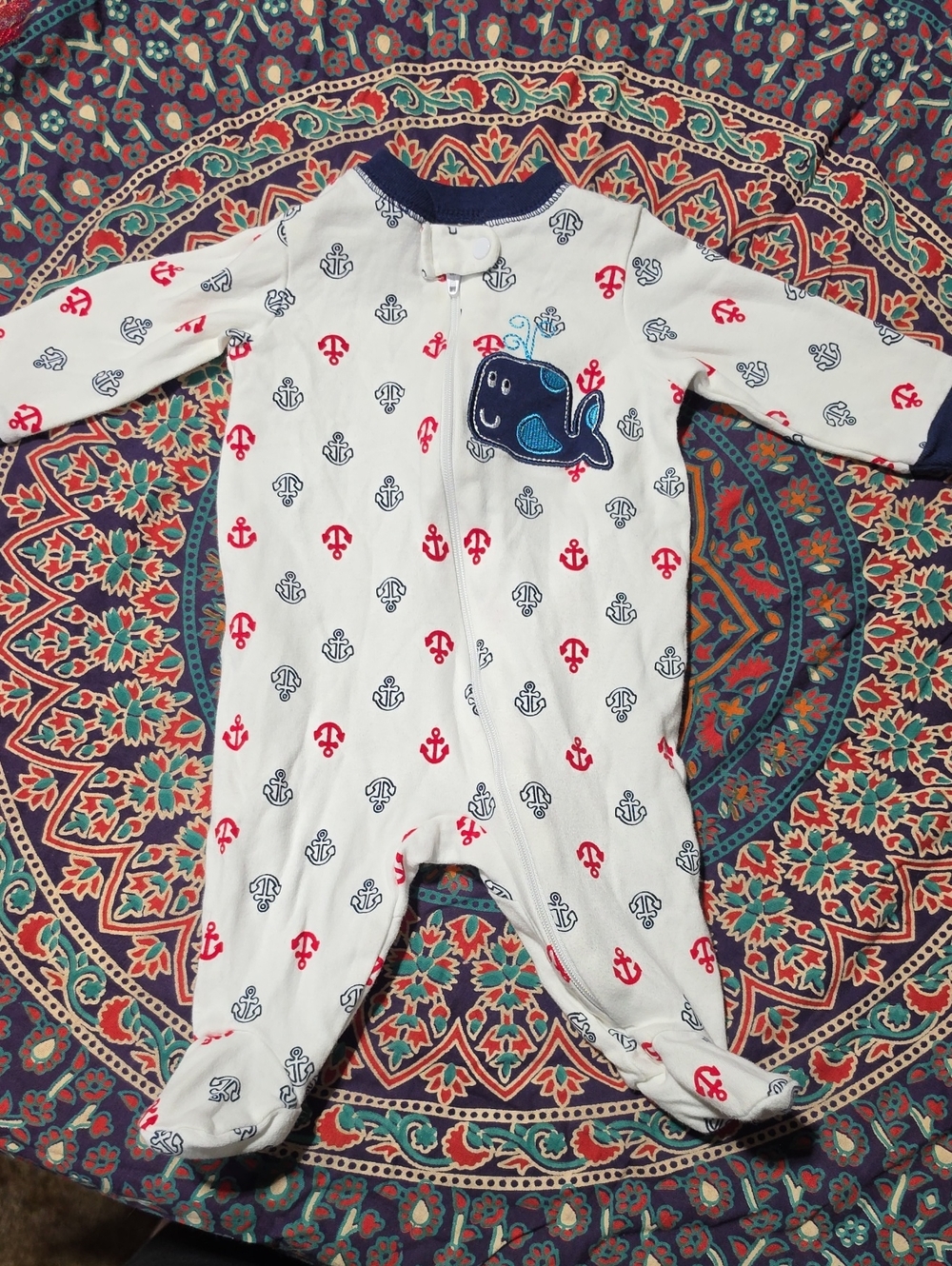 Nautical Whale Print White Baby One-Piece Sleeper